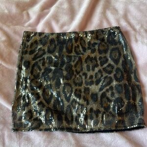 Leopard Print Sequin Mini Skirt
